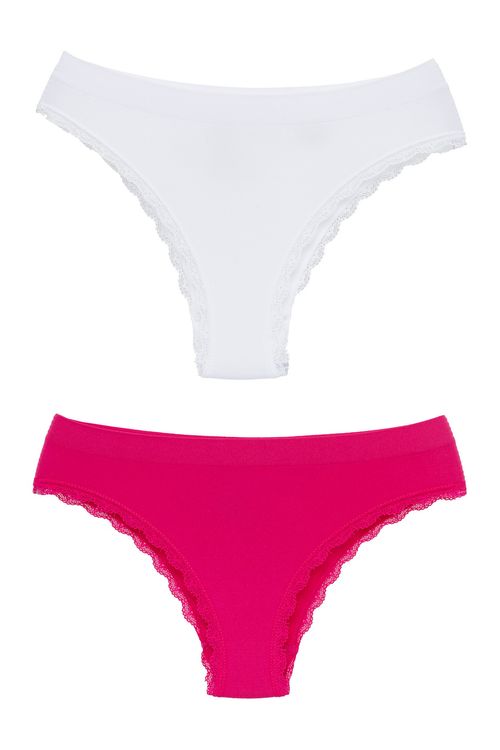 Kit Calcinha 2x1 Infantil Menina Branco/Pink