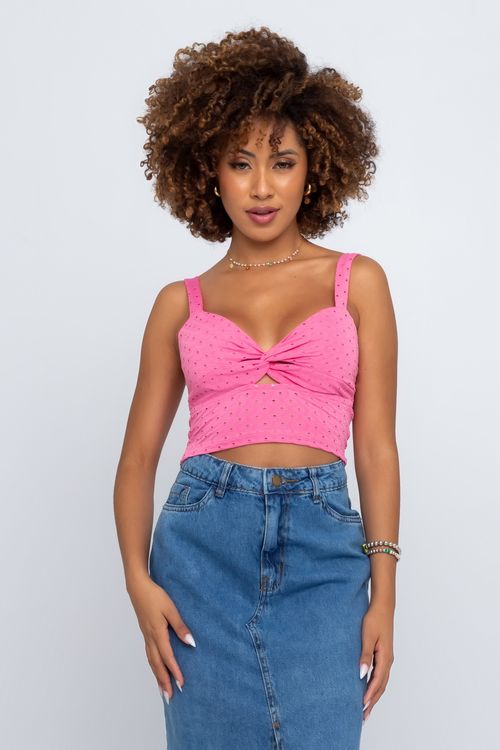 Feminino Romântico Manga Curta Cropped Laise Transparente Rosa Claro