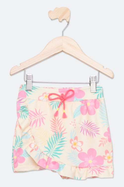 Shorts Saia Infantil Menina Tam 4 a 8 Floral Amarelo