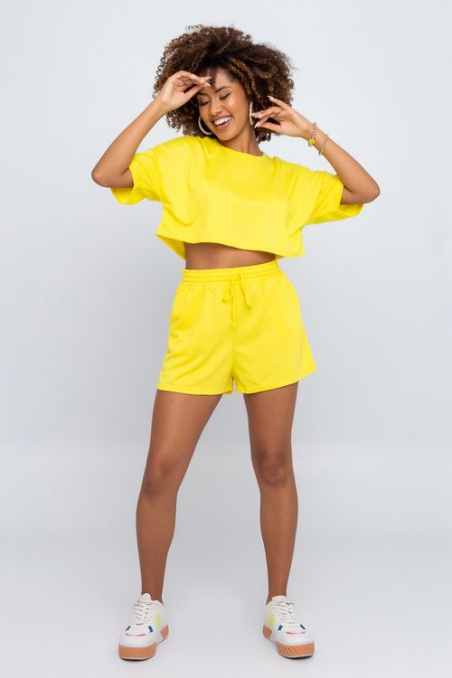 Shorts Feminino Moletim Amarelo