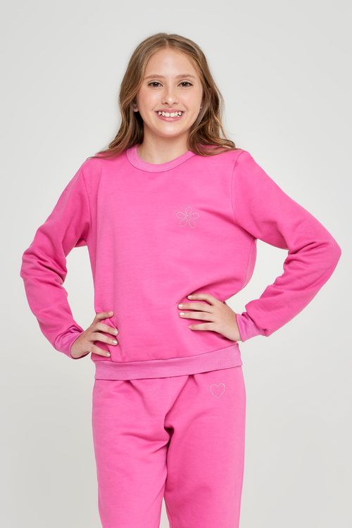 Blusa de Moletom Infantil Feminina Tam 10 a 16 Anos Rosa