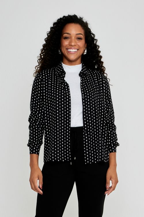 Camisa Feminina Casual Poá Preta