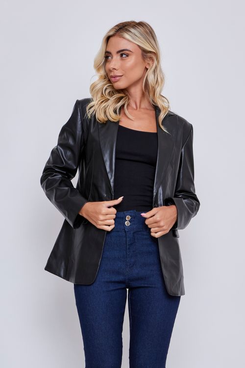 BLAZER PU FEM CTY FCIJ403 PRETO - PRETO