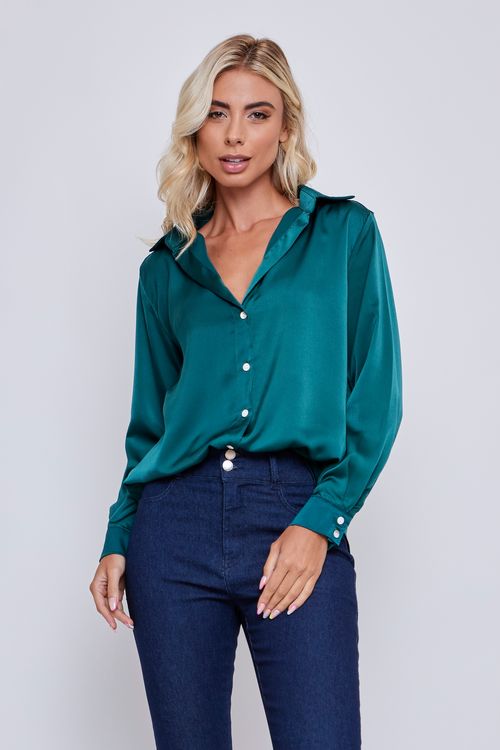 Camisa Feminina Cetim Verde