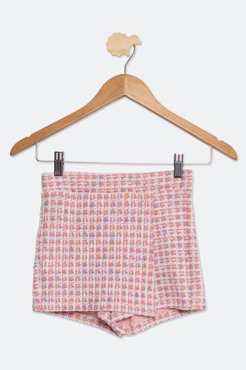 Shorts Saia Infantil Estampado Rosa Tam 4 a 8