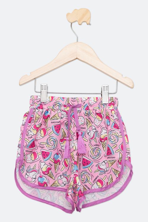 Short Infantil Frutas Rosa Tam 4 a 8