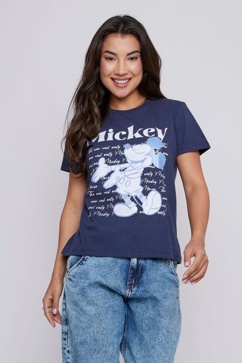 Camiseta fem prom lic mickey sing azul escuro