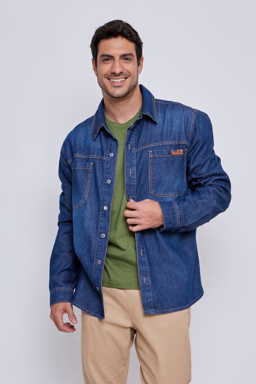 Camisa masc aj 95206 jns ml det bl esc jeans escuro