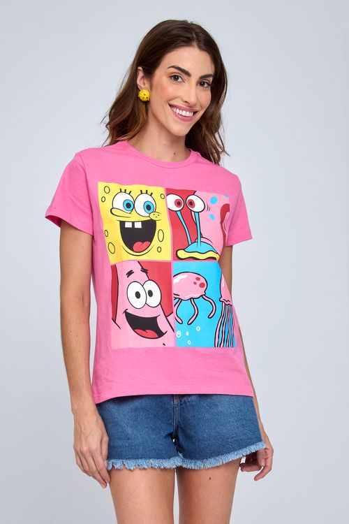 TOP FEM PROMO SPONGE BOB QUADROS - ROSA MEDIO