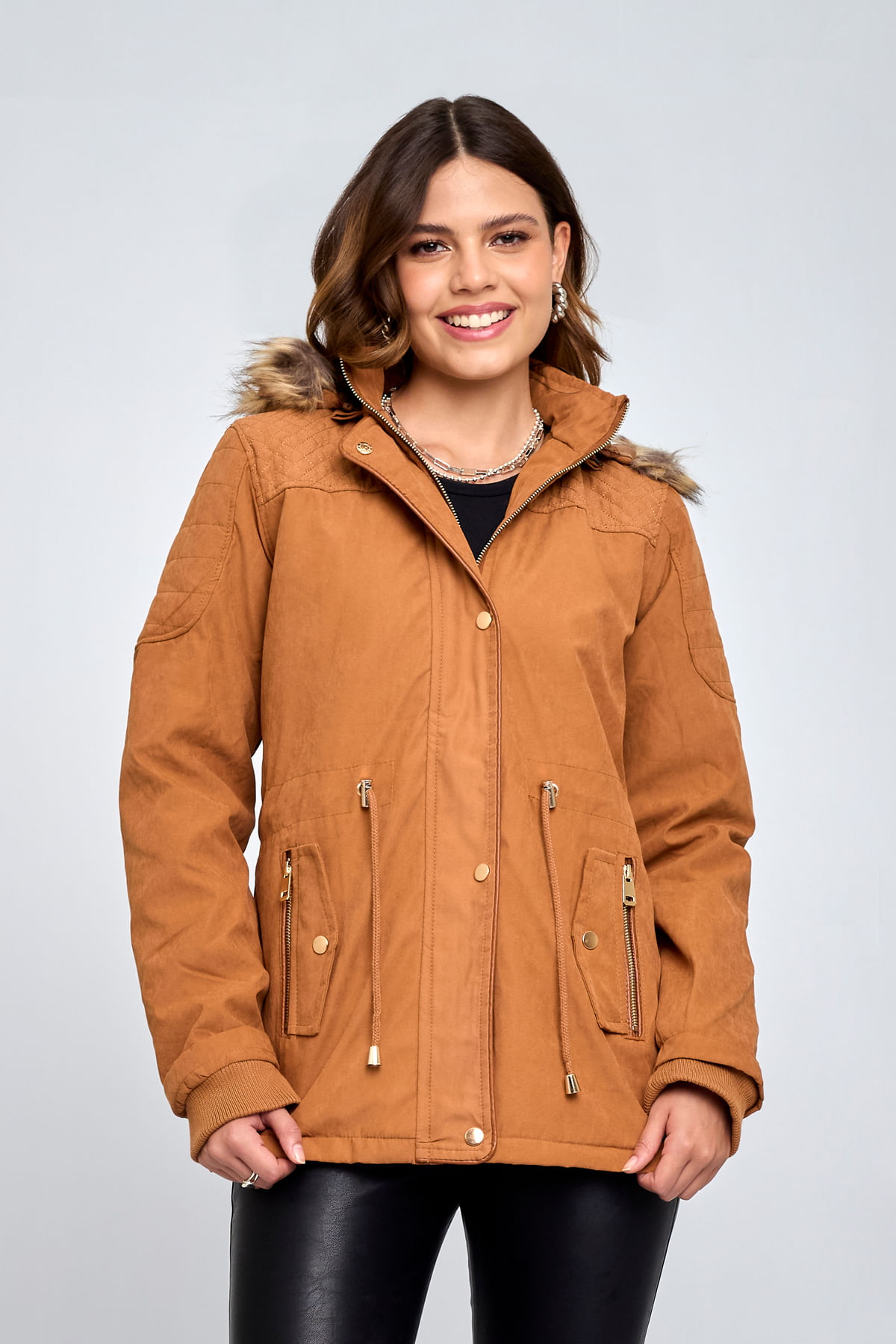 PARKA PELOS FEM RMT FRJ410 CARAMELO - CARAMELO