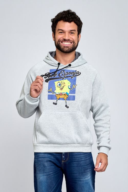 BLUSÃO MASCULINO COM CAPUZ BOB ESPONJA - MESCLA