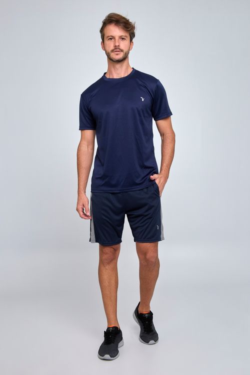 Bermuda Masculina Esporte Mesh Marinho com Recorte Cinza