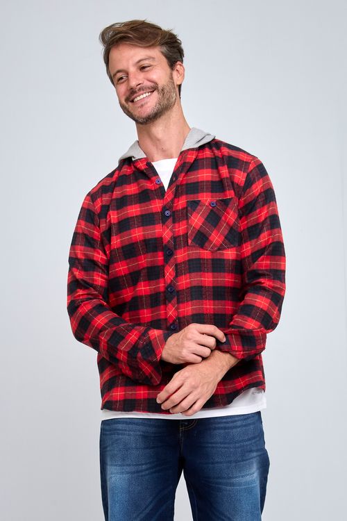 Camisa Masculina Trendy Manga Longa Flannel Xadrez Com Decote