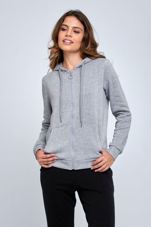 Blusa Feminina Esporte Moletom Fechada Mescla