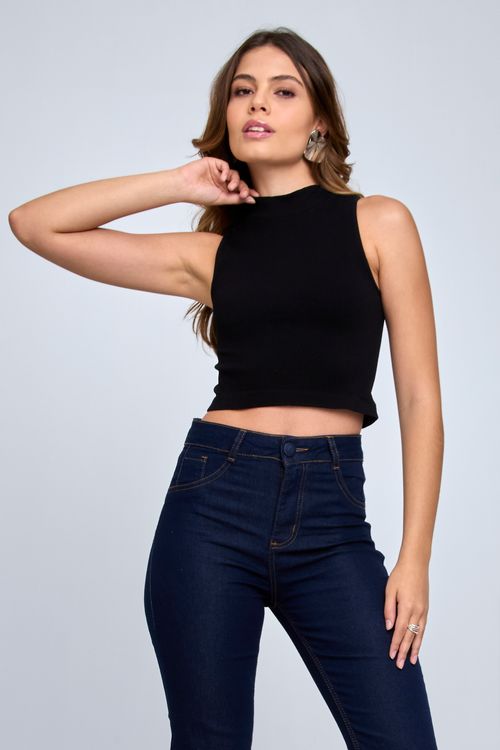 Blusa Regata Feminina Canelada Preta Sem Costura