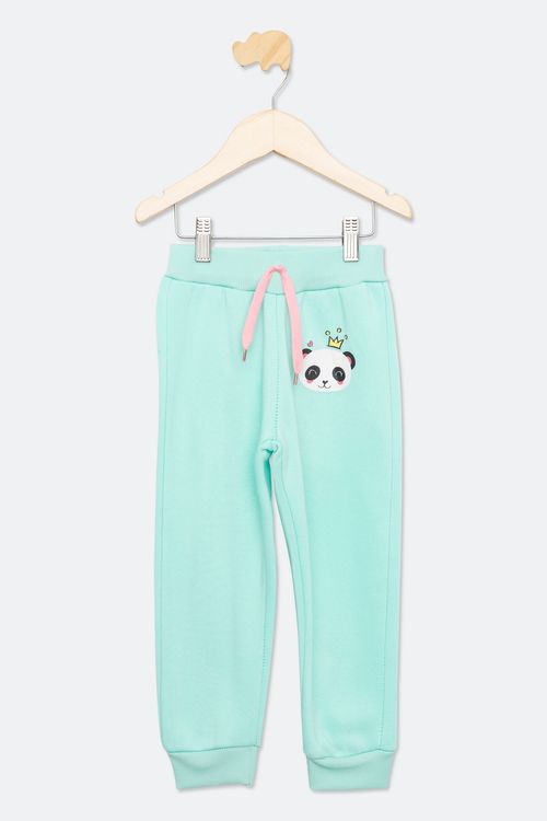 Calça Infantil em Moletom Panda Verde Água Tam 1 a 3