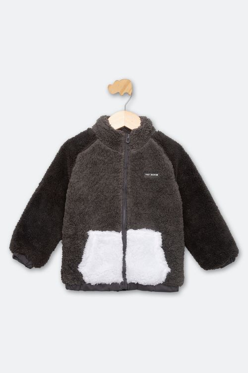 Jaqueta Infantil em Sherpa Cinza Escuro Tam 1 a 3