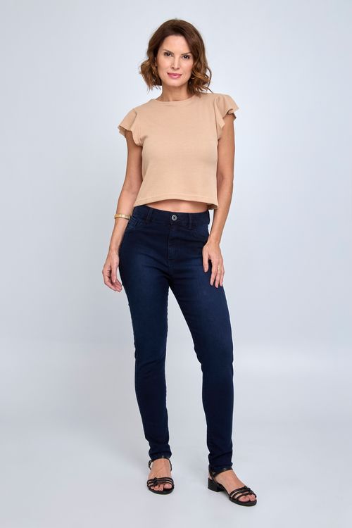 Calça Feminina Skinny com Pala Cora Jeans Escuro