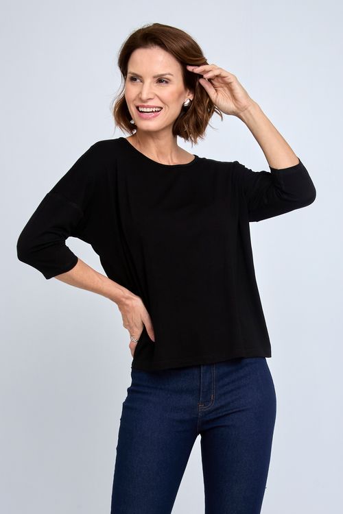 Blusa Feminina City Manga 7/8 em Viscolycra Preta