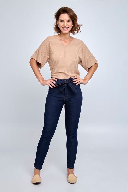 Calça Feminina com Cinto Jeans Escuro
