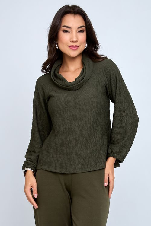 Blusa fem 88 gola boba ml verde militar