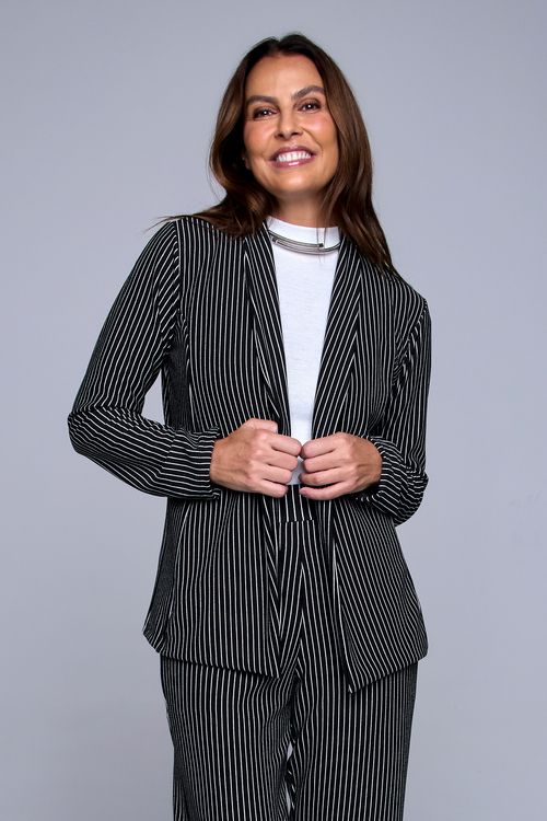 Blazer Feminino Listrado Fio Tinto