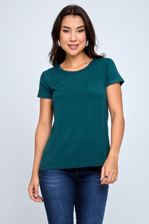 Blusa Feminina City em Viscose com Bolsinho Verde Médio