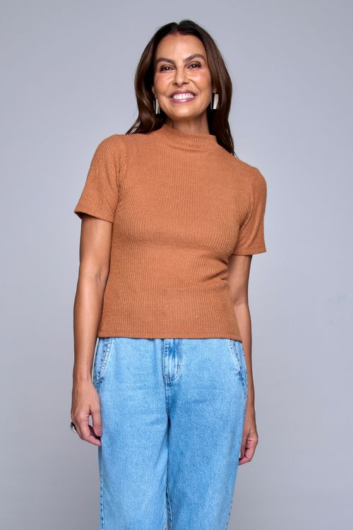 Blusa Feminina Canelada com golinha alta  caramelo