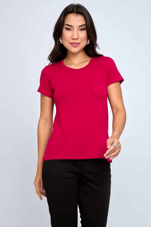 Blusa Feminina Caedu City Pink Viscose Manga Curta Bolsinho