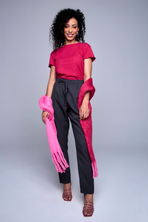 Calça Feminina Caedu Casual Melange Preta Elástico Cintura