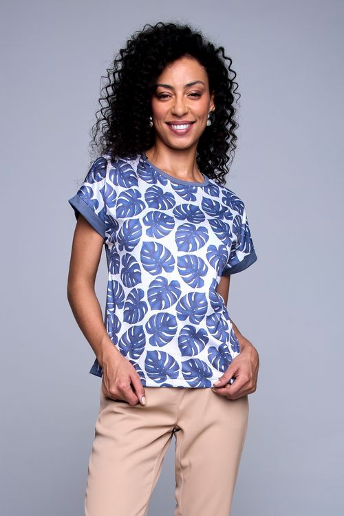 Blusa fem casual estampado estampado