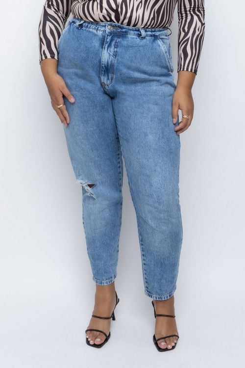 Calça Feminina Jeans Mom Feita Pra Mim com Rasgos