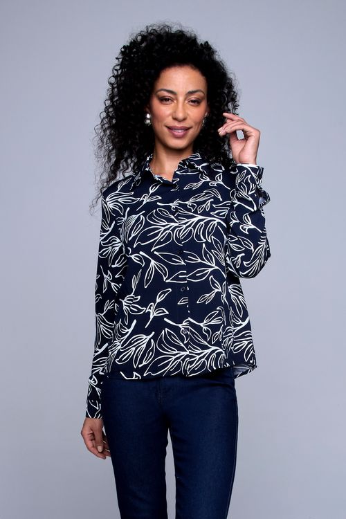 Camisa Feminina Estampada Preta e Branca