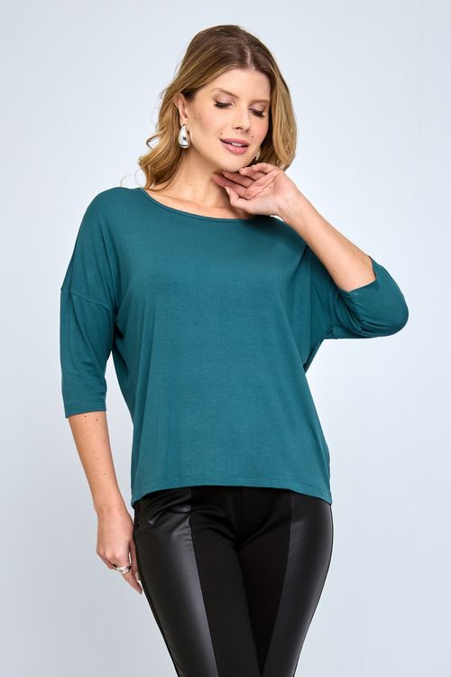 Blusa Feminina City Manga 7/8 em Viscolycra Verde Médio