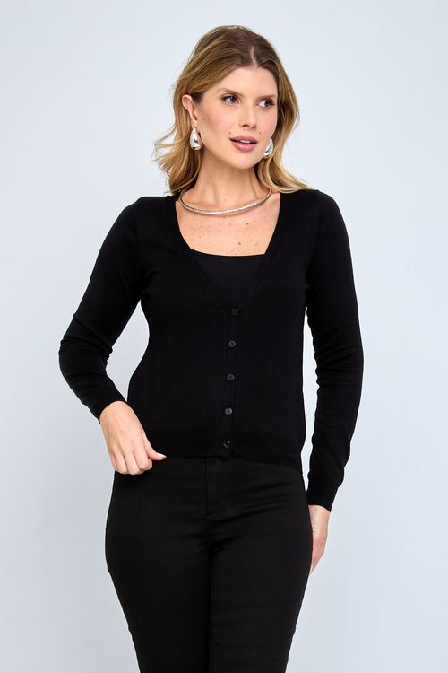 Cardigan fem gr029 tricot alg preto preto