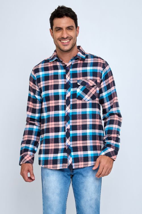 Camisa Masculina Trendy Manga Longa Flannel Xadrez