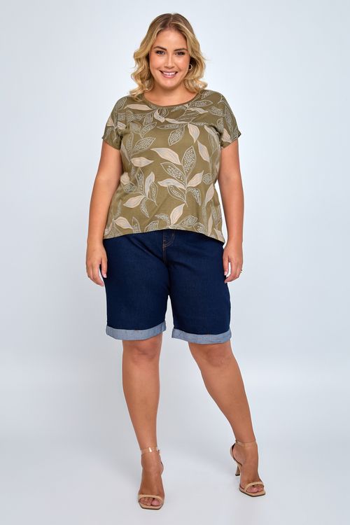 Bermuda Feminina Plus Size Jeans Meia Coxa Escuro