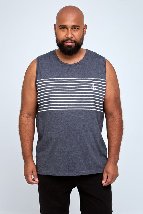 Regata Masculina Plus Size Listrada Azul Marinho