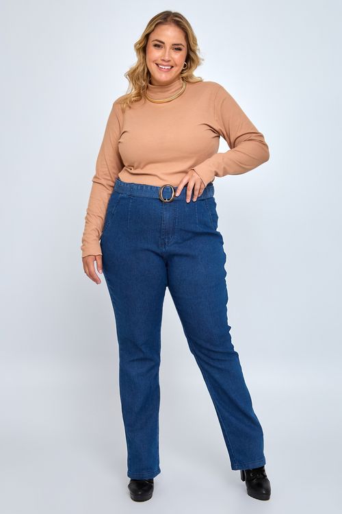 Calça Jeans Feminina Feita Pra Mim com Cinto Azul Escuro