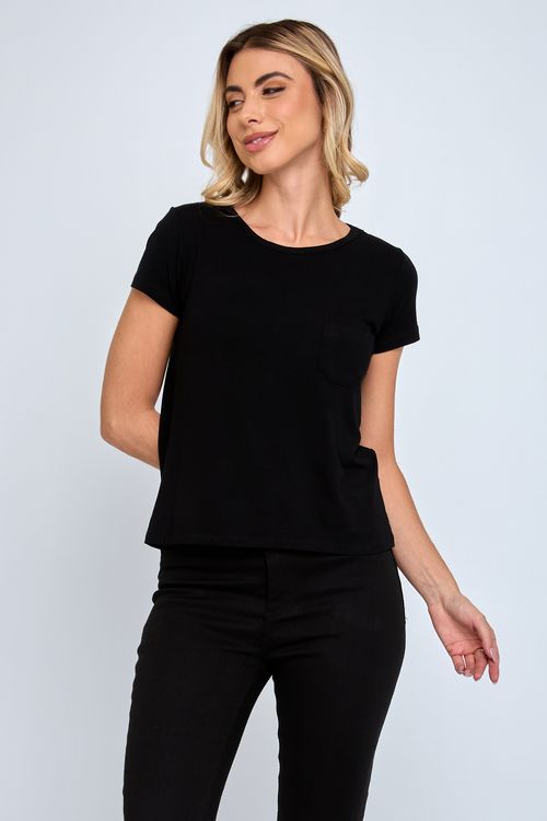 Blusa Feminina City em Viscose com Bolsinho Preto