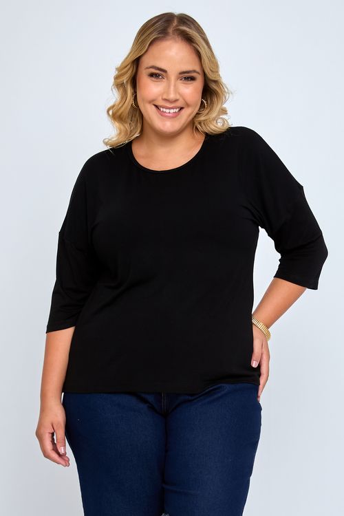 Blusa fpm casual mg 7/8 preto preto