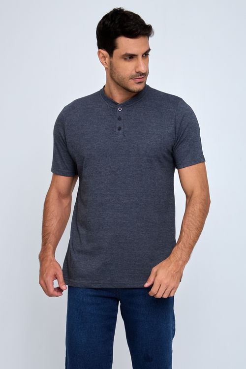Camiseta Masculina Casual Marinho Com Botões