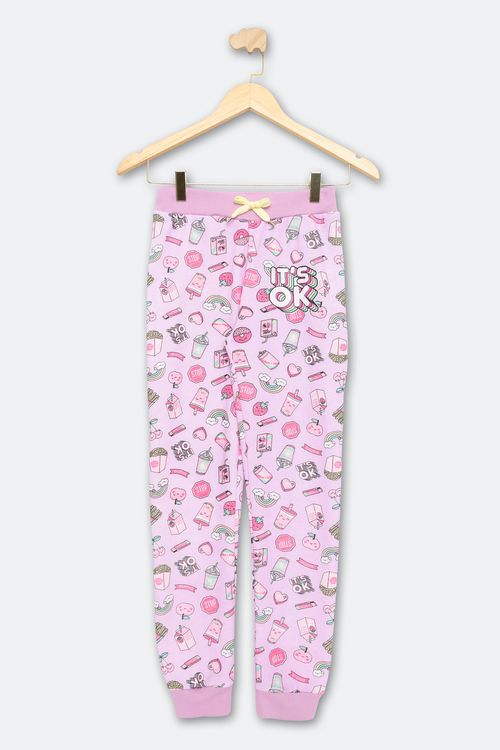 Calça Juvenil em Fleece Estampada Lilás Tam 10 a 16