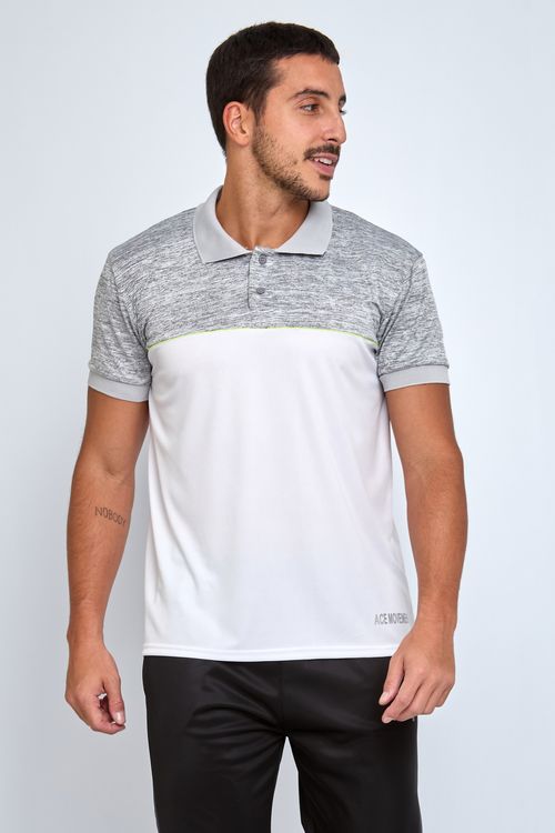 Camiseta Polo Masculina Esporte Branco e cinza