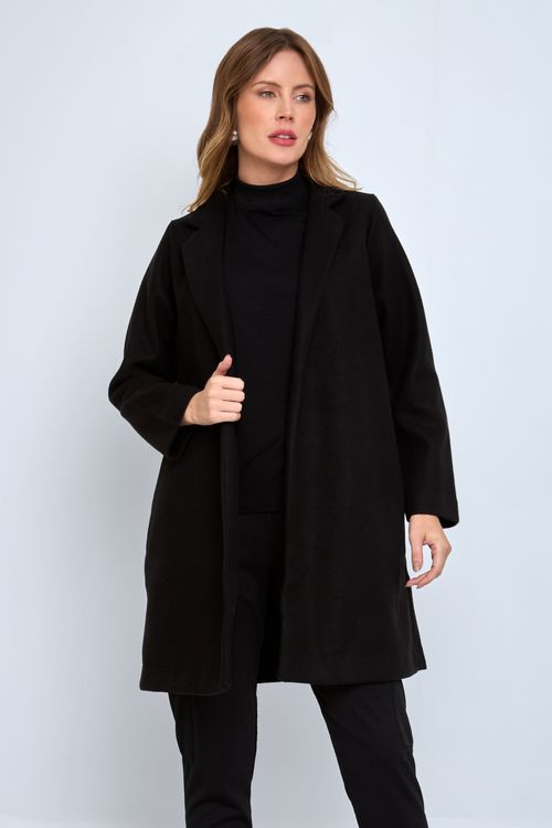 Casaco Feminino Preto Longline com Lapela