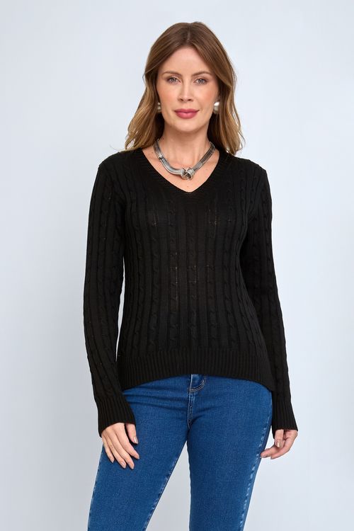 Suéter Feminino Preto com Decote V