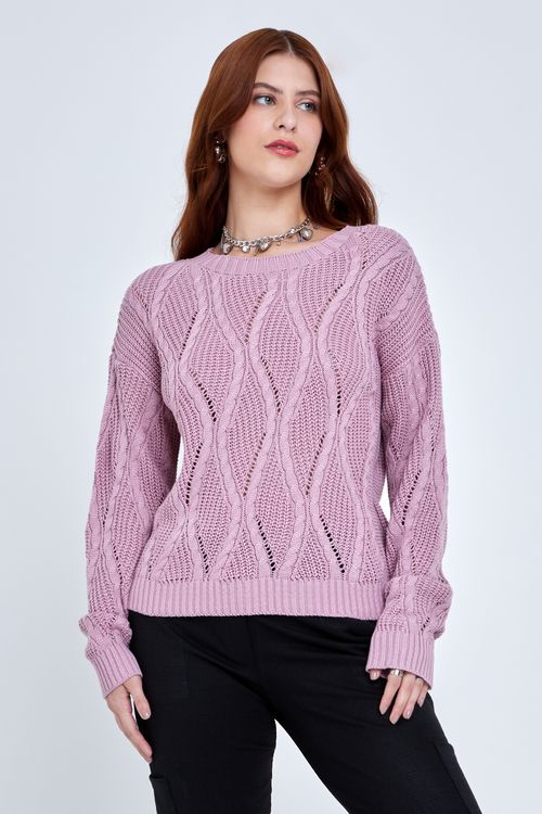 Suéter Tricot Feminino Rosa Queimado