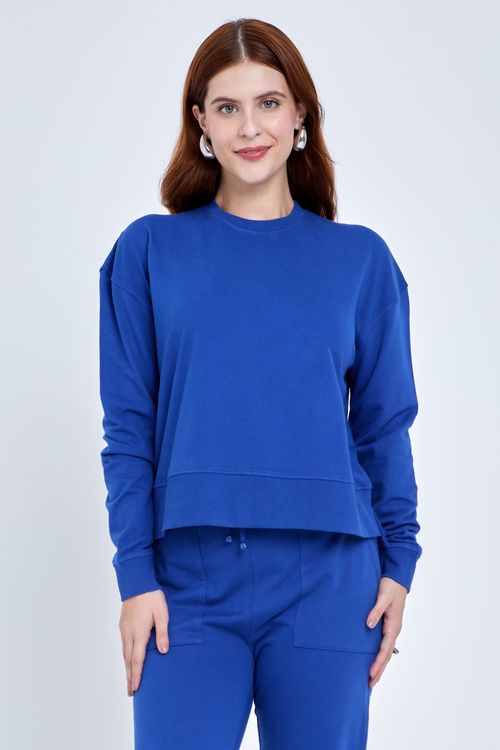 Blusa Feminina Casual Manga Longa Fechada Azul