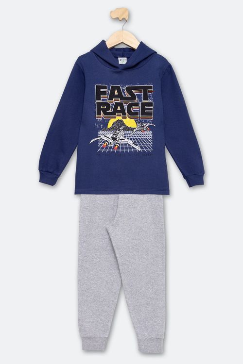 Conjunto Infantil Meninos Fast Race Azul Marinho Tam 4 a 8