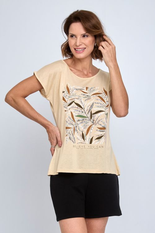 Blusa Feminina Folhagem Bege